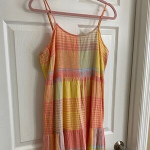 Beachlunchlounge Multicolor Plaid Linen Maxi Dress in Yellow, Coral, Pink